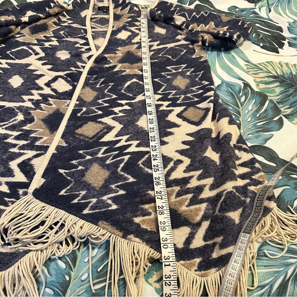 Lucky Brand Fuzzy Aztec Fringe Tassel Open Front Cardigan - Picture 12 of 13